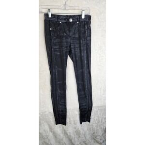 Honey Bun Womens Black‎ Distressed Metallic Denim Print Leggings Jeggings Size M